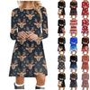 Women's Autumn And Winter Round Neck Long Sleeve Christmas Print Dress
