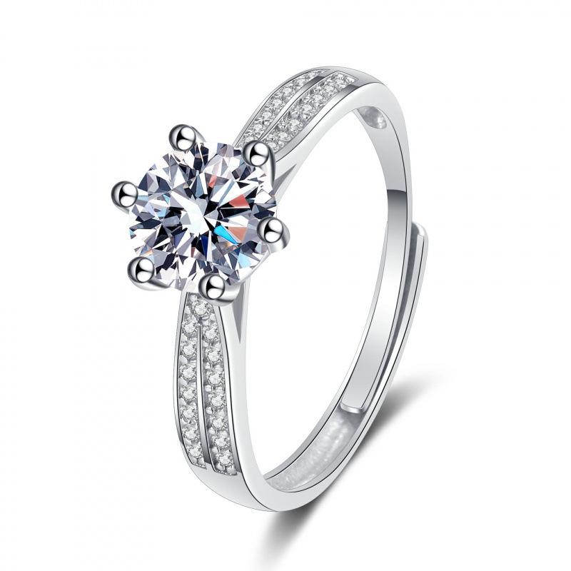 One Carat Six-Prong Moissanite Ring for Women - Internet Celebrity Style Live Broadcast Simulation