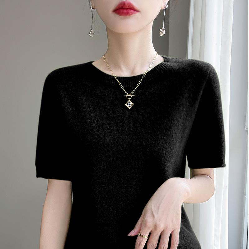 Spring Autumn Women Sweater O-Neck Cashmere Pullover Basic Short Sleeve Clothing Comfort Top Casual Solid