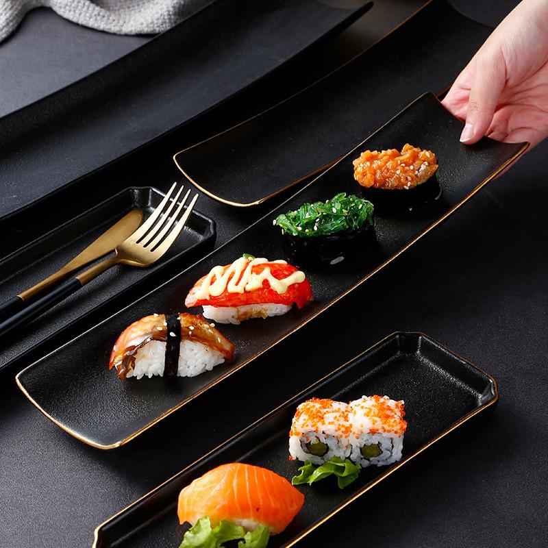 El Creative Ceramic Plate Japanese Cuisine Rectangular Phnom Penh Plate Sushi Plate El Restaurant Pure Black  Pot Dish