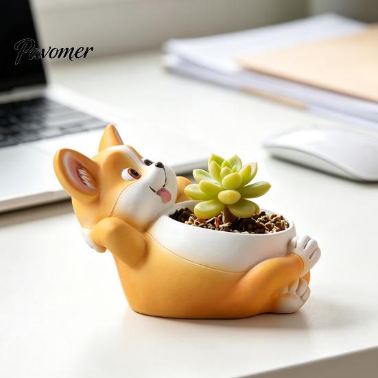 Katzen Gras Anzuchtschale für Fensterbank Fische Essens-Anzuchtschale, Niedlicher Blumentopf mit Drainage, Lustiges Entzückendes Gartendekoration Corgi Sukkulenten, Innen