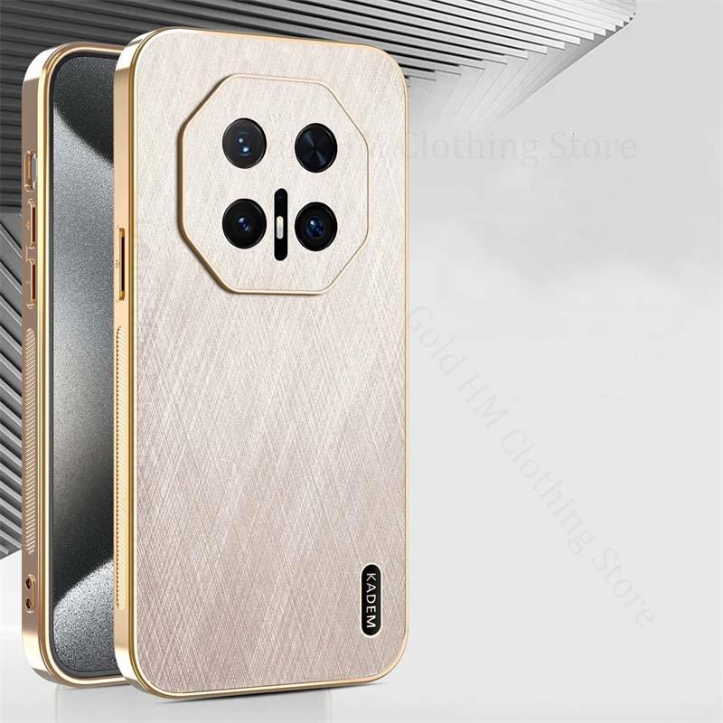 6D Plating Gold Silk Texture Leather Phone Case For Huawei Mate 70 RS 60 Pro Plus Ultra Slim Electroplated Cover Pura 70 P60 Pro