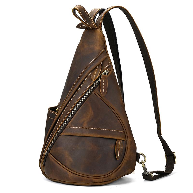 Single Shoulder Bagpack Genuine Leather Chest Bag Outdoor Riding Bag Chest Packs For Biker Men Male Sling Bags Cow Leather