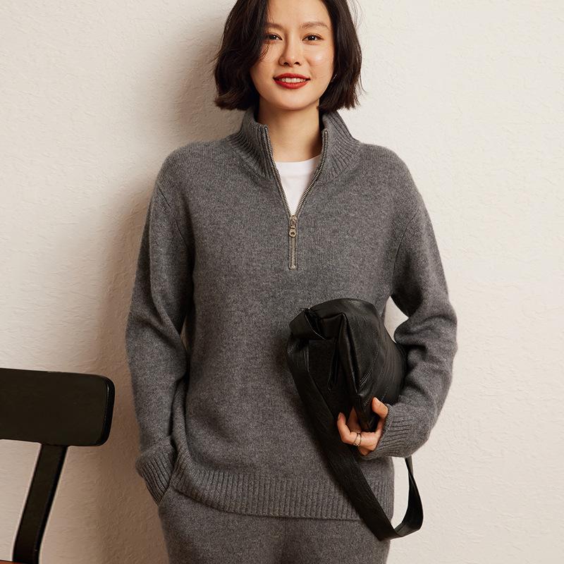 Women's Cashmere Half-Zip Hoodie Sweater - 2024 Autumn/Winter Collection