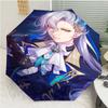 Genshin Impact Navelette Print Automatic Umbrella, 8 Rib Iron Frame, Plastic Handle, Suitable for Outdoor Travel &Daily , Ideal Gift