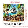Vinyl Pirate Beach Backdrop - Pirate Ship, Parrot & Treasure Chest Photography Background