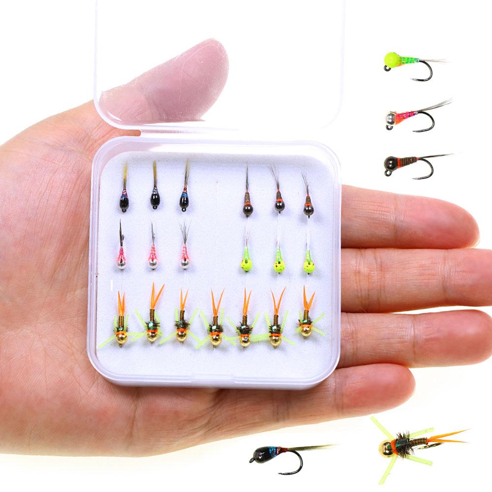 19PCS/Box #16#18 Tungsten Bead Fast Sinking Wet Fly Euro Nymph Fly Trout Fishing Lures Baits bianco