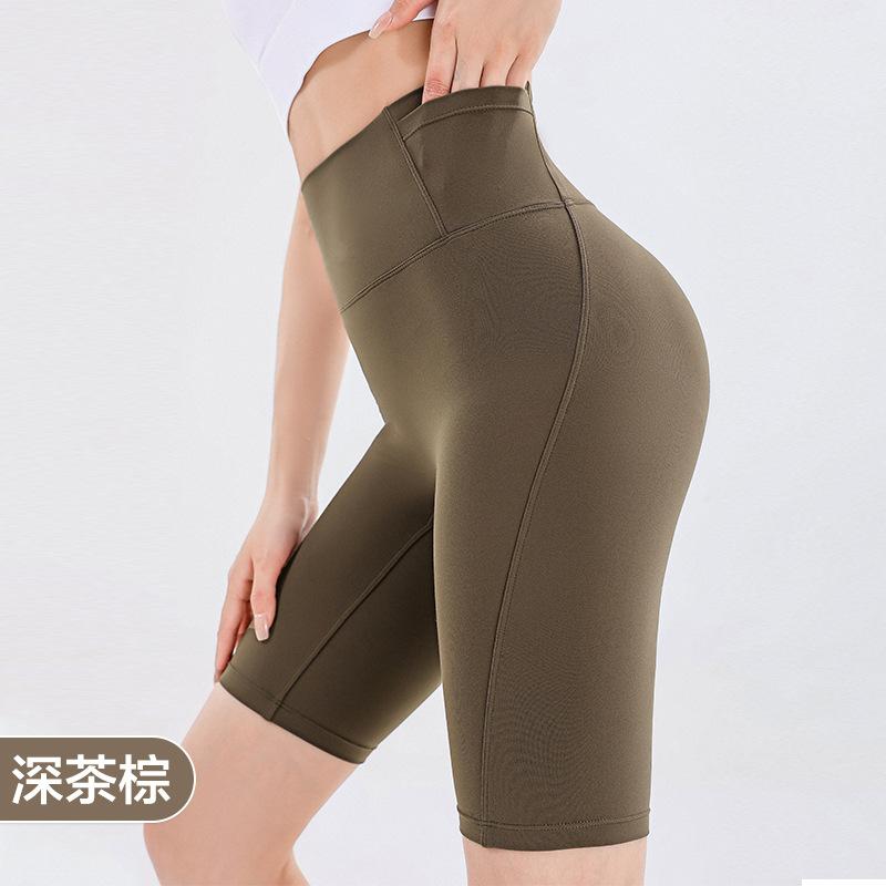 Sports shorts yoga pants 2025 lycra nude feeling no embarrassment line high waist hip lift exercise five points running fitness cycling shorts women