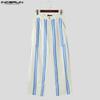 INCERUN Men Zipper Waist Striped Print Casual Loose Long Wide Legs Pants Trousers