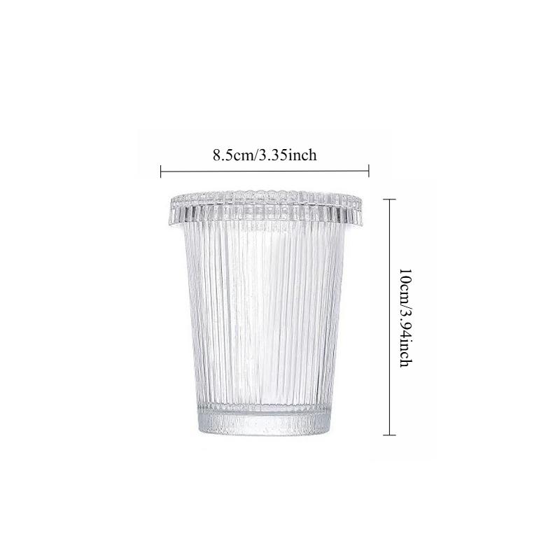 240ml/380ml Creative Cocktail Glass Vertical Pattern Glass Cup Juice Cup Latte Coffee Mug Home Water Cup with Lid Soda Water Cup