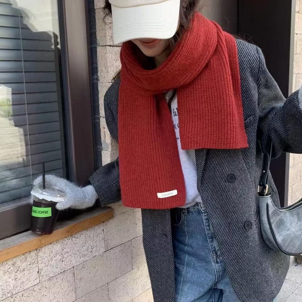 Winter Knitted Acrylic Small Scarf Women's New High-end Monochrome Korean Powder Simple Matching Scarf