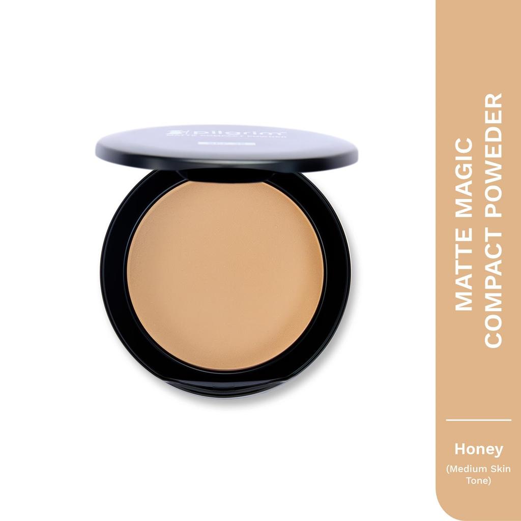 Pilgrim Honey-15 Matte Finish Compact Powder SPF 25 Oil Control Medium Coverage Radiant Look 7 g Long Wear Face Makeup