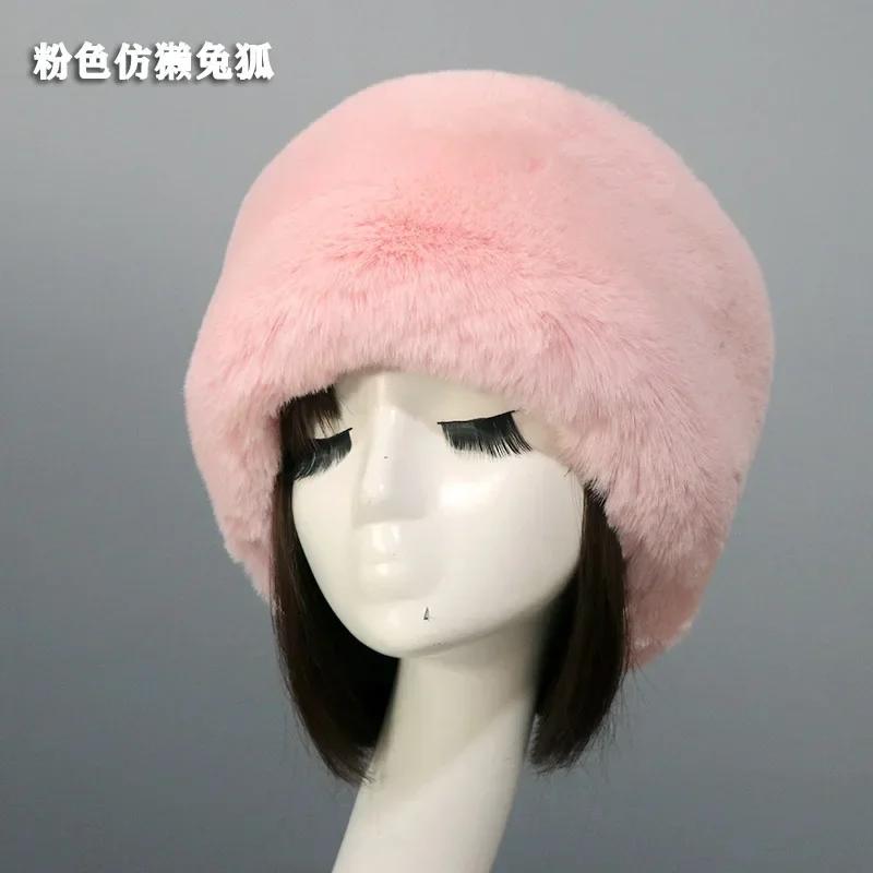 Man Women Fur Hats Thicken Warm Furry Faux Fur Flat Top Caps Winter Russian Casual Luxury skullies beanie ZKG33