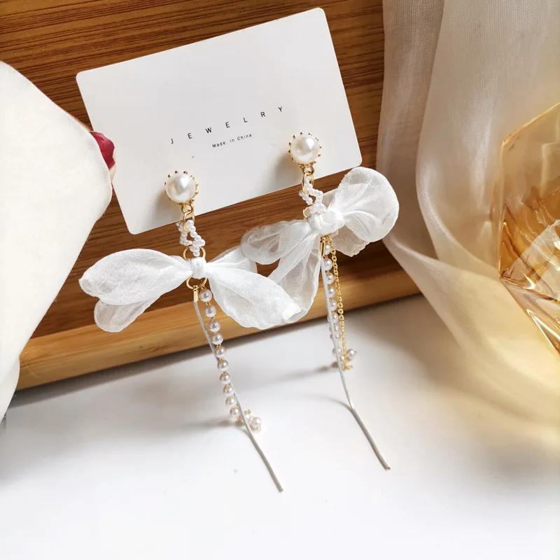French Retro Premium Shell Flower Fringed Long Clip On Earrings Women's 2025 New Temperament Ear Clips Without Ear Piercings
