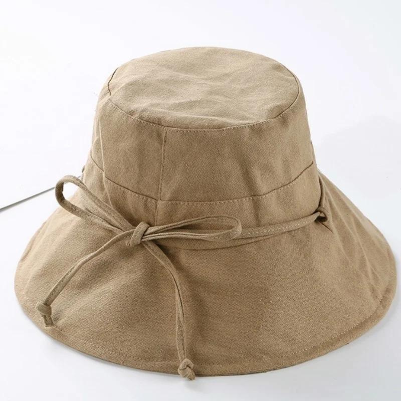 Ladies Summer Japanese Cotton and Linen Fisherman's Hat Folding Outdoor Sun Visor with Large Brim