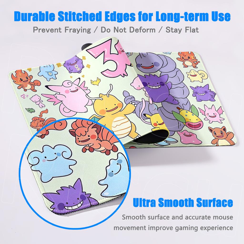 Mousepad Locking Edge Rubber Desk Mat PC Accessories XXL Pokemon Ditto 90x40cm Carpet Computer Washable Office Game Keyboard Rug