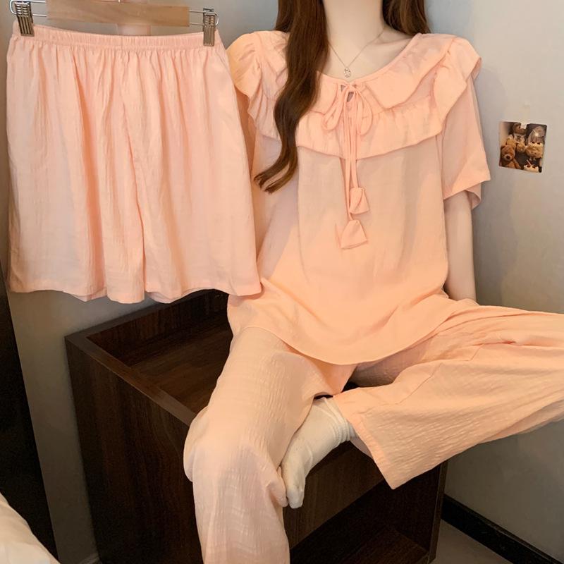 Cloud Cotton Fairy Pajamas Are Popular In Summer, Sweet Short-Sleeved Three-Piece Soft Cotton Comfortable Loungewear Can Be Worn Outside