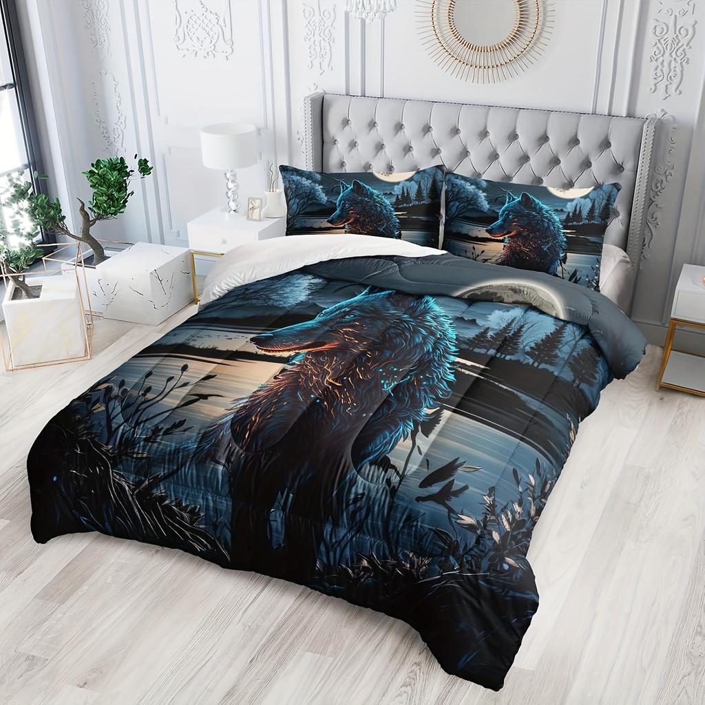 [Cartoon Wolf] 3D Cartoon Comforter Sets | Cartoon Wolf Bedding Sets, Moon And Cartoon Wolves Comforter Sets