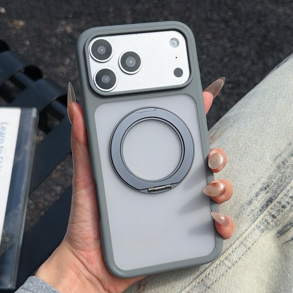Magnetic For Magsafe Ring Holder Case For iPhone 17 Pro Max Luxury Skin Feel PC Hybrid TPU Matte Clear Stand Cover For iPhone 16 15 14 13 Pro Max
