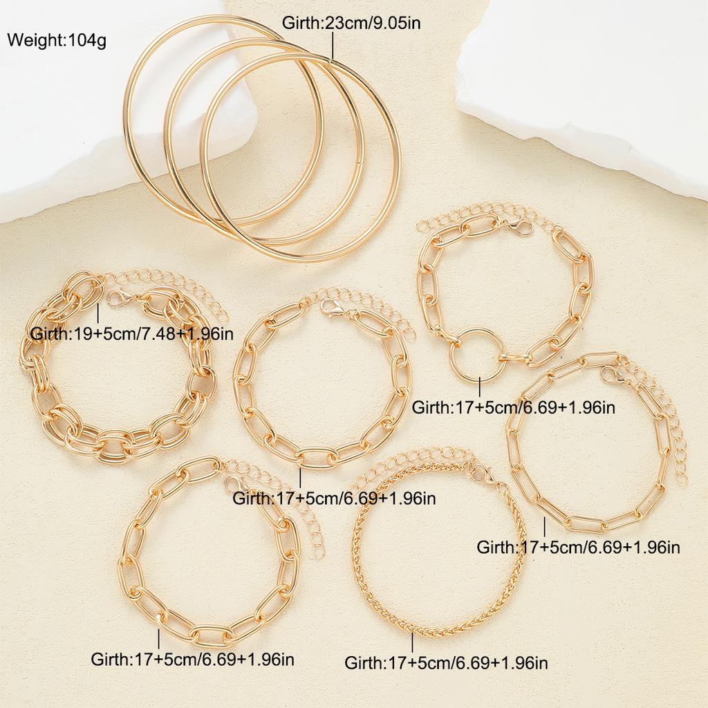9 Pcs Gold Color Bangle Bracelet Set For Women Chunky Minimalist Paperclip Oval Link Stackable Open Bracelet Trendy Jewelry Gift
