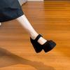 French small high-heeled Mary Jane shoes Hepburn black small man platform small leather shoes with skirt high heels 2025