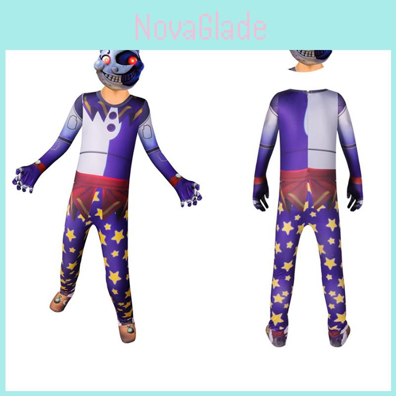 Sundrop Fnaf Clown Cosplay Clothing Boys Girls Bodysuit Mask Party Jumpsuit Perfect For Halloween Cosplay And Parties