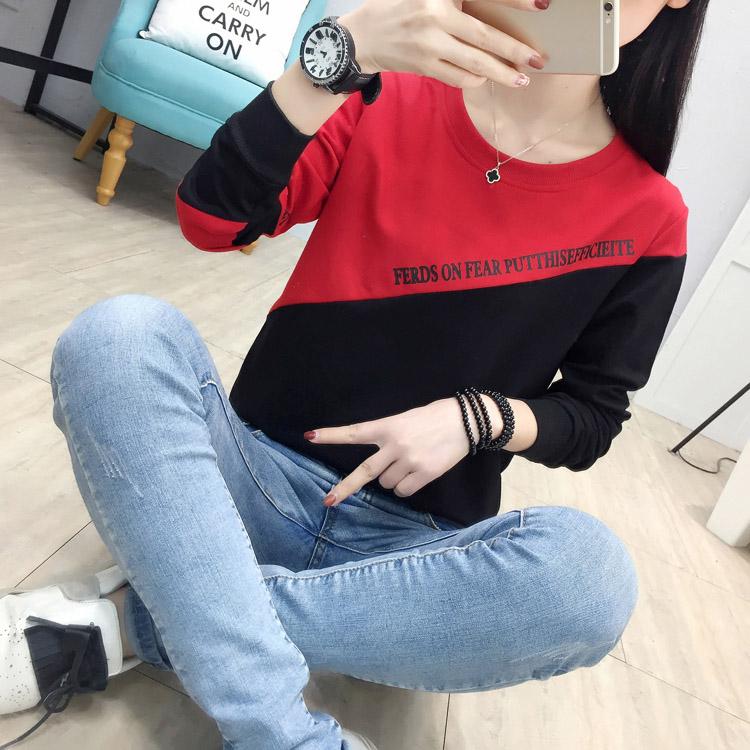 Simple Color Stitching T-shirt Slim Fashion Letter Printing Thin Sweater Spring Korean Women's Sweatshirt