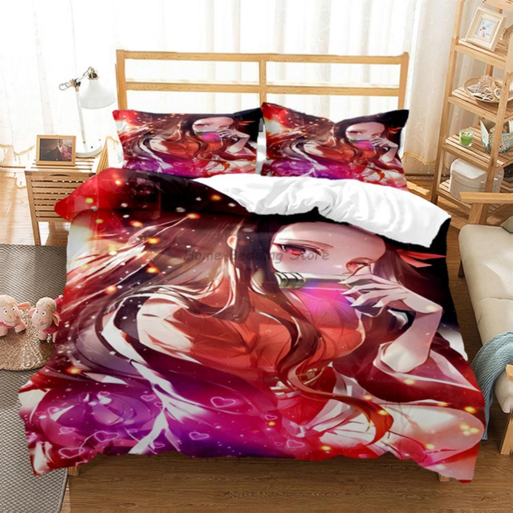 Anime Demon Slayer Sengetøysett Japansk Tegneserie Sengetøy 200x220 Tenåringsjenter Twin Single Queen King Full Dynetrekksett