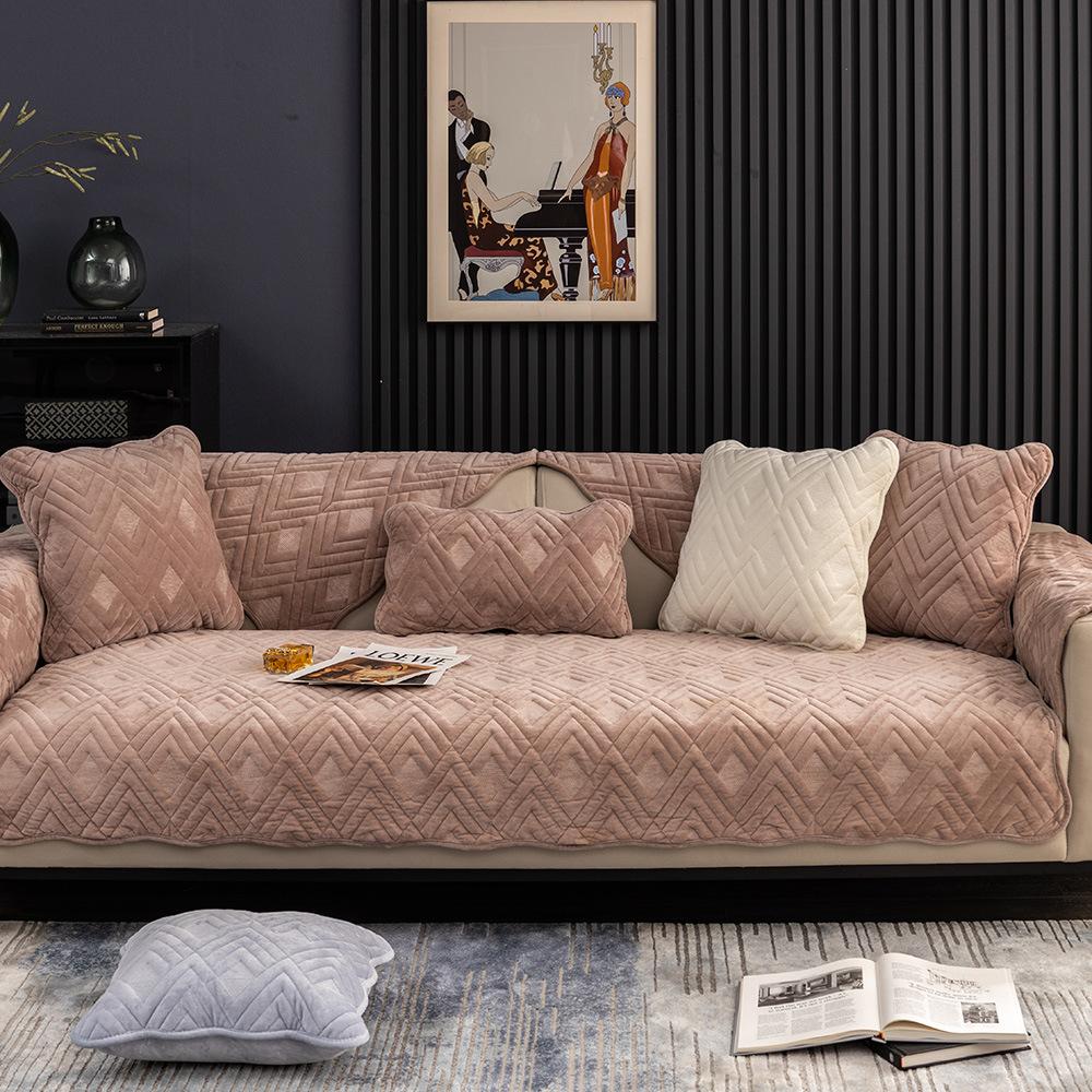 Flannel Sofa Cushion Plush Cover Machine Washable Simple Design for Autumn Winter Comfortable Seat Cushion