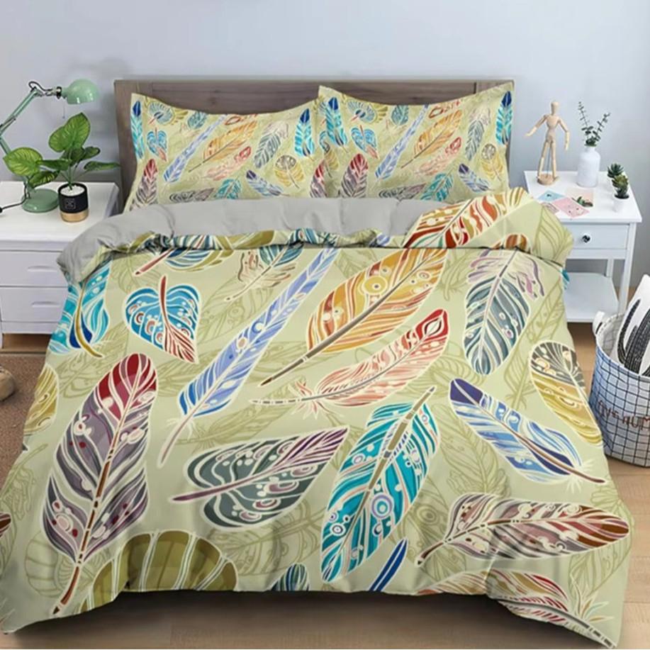 Colorful Feather Duvet Cover Set Bedding Set 3-piece Duvet Cover Set