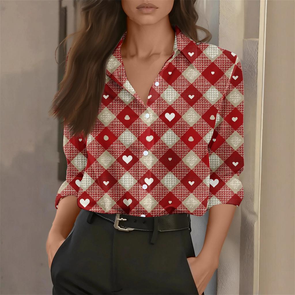 Women's Shirt Blouse Print Button Long Sleeve Casual Basic Shirt Collar Regular Top