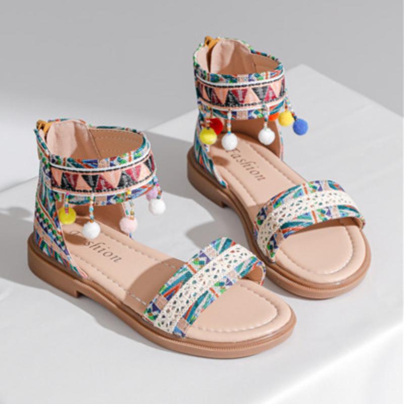 

Girls sandals Korean version soft soled children s Roman shoes summer mid to high school children s ethnic style elementary school shoes 25 зелений