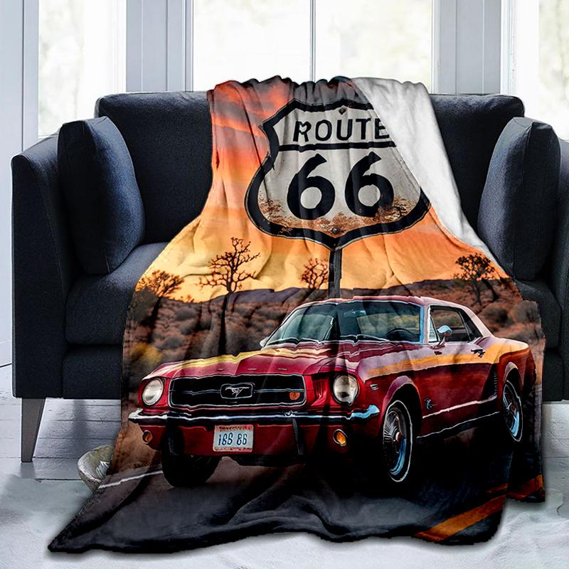 1Pz Coperta con motivo Highway 66, leggera per tutte le stagioni, per casa, ufficio, pisolino all'aperto, coperta multifunzionale