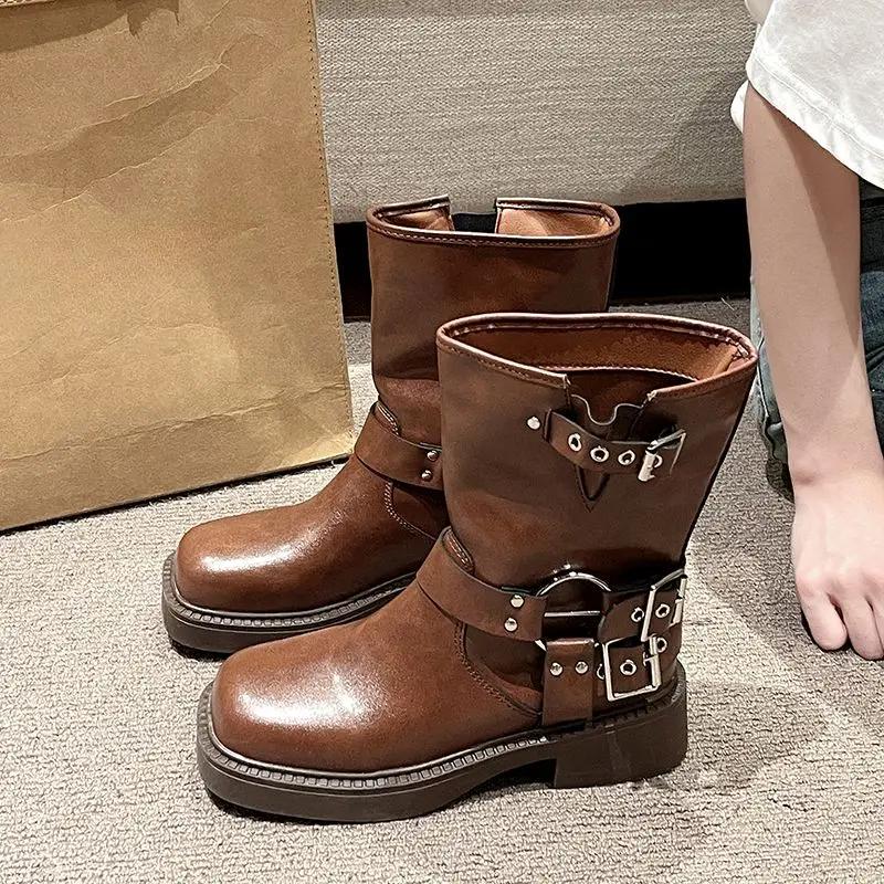 

Новинка Женские полусапоги до середины икры Коричневые Женские полусапоги на платформе Водонепроницаемые Шикарные и элегантные Зима 2025 Новинка по акции 40