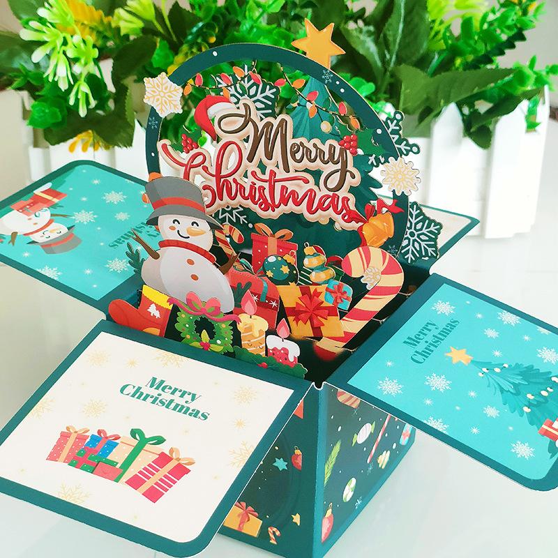 Christmas Three-dimensional Box Congratulation Cards New Year's Greeting Card Made Available for Desktop Ornaments