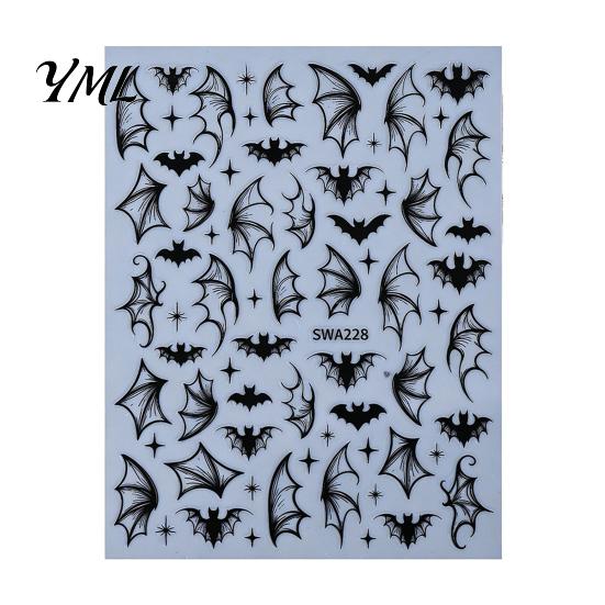 Women Nail Art Halloween Gothic Bat Stickers, Black Cat Bow Manicure Decoration Waterproof Stickers Decals, Girls Accessories for Holiday Party