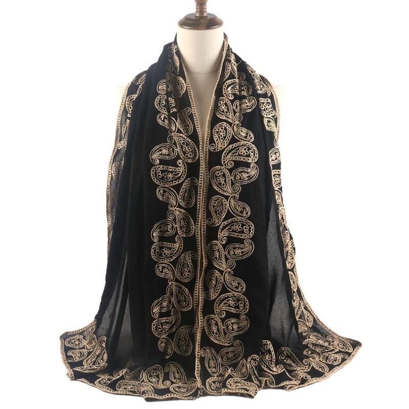 Black Embroidered Headscarf Wrap Shawl Women Indonesian Malay Style Modest Fashion Accessory