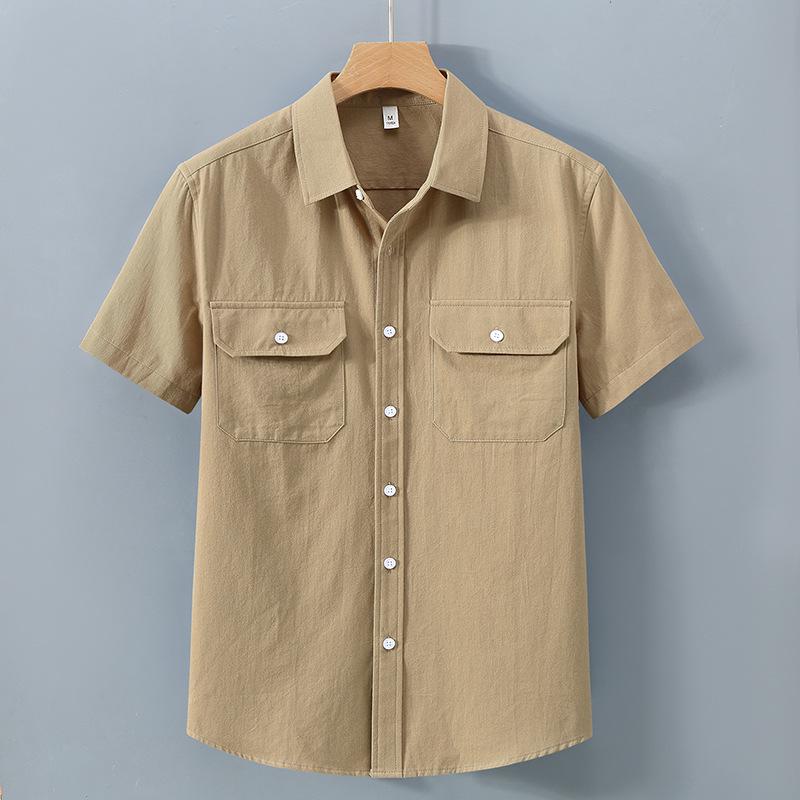 Men's Summer White Casual Double Pocket Cotton Shirt