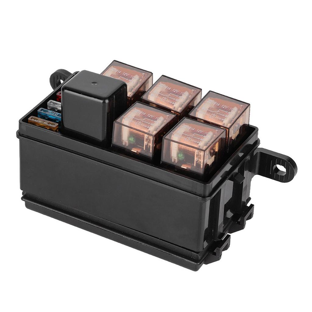 6 Way Car Fuse Box with 1pc 4p 12v and 5pcs 100A Transparent Shell Relays for Ships Car Racing