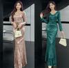 High-end Sequined Evening Dress New Niche Celebrity Style Temperament Light Luxury Long-sleeved Fishtail Banquet Engagement Dress