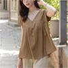 Blusa in Chiffon Coreana Taglie Forti con Scollo a V - Colore Unito, Manica Corta, Vestibilità Ampia, Top Casual