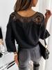 Summer Women's Long Sleeve Lace Solid Color Top Round Neck