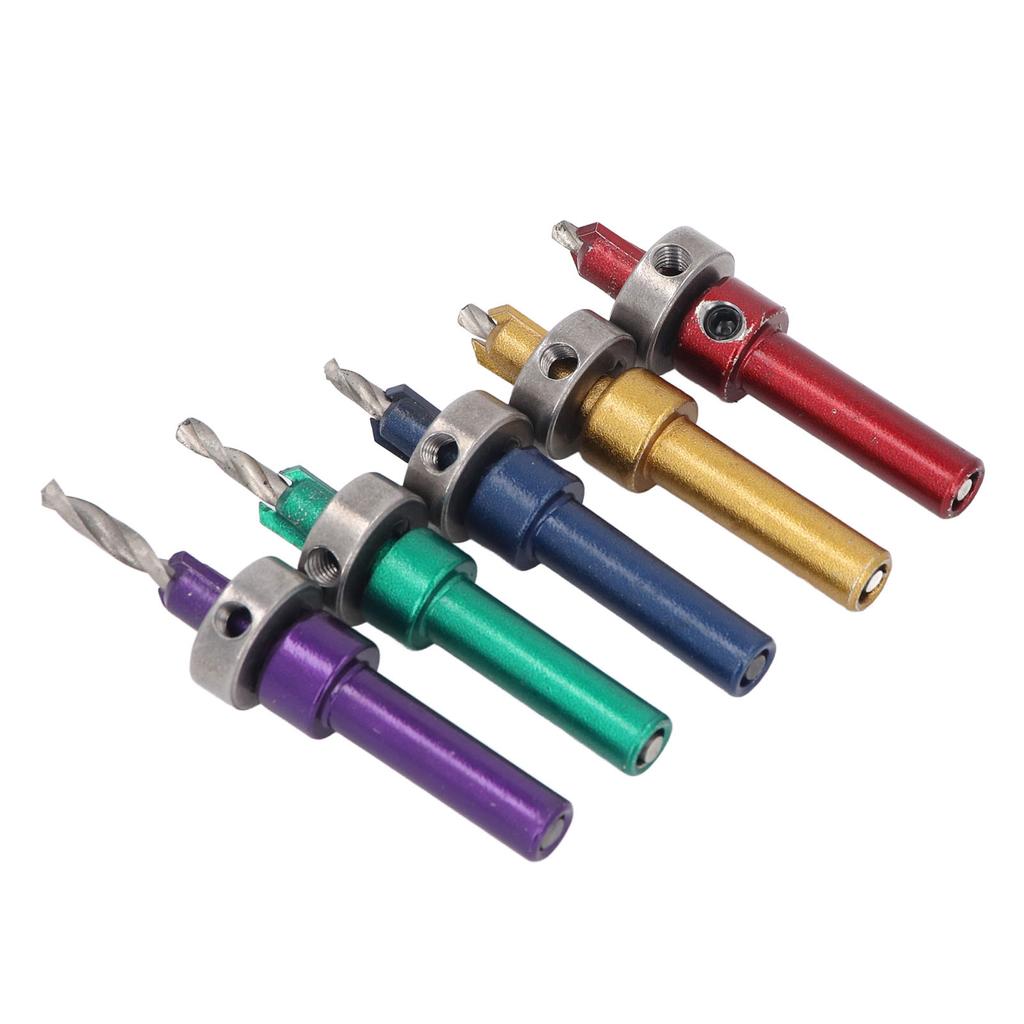 5Pcs Countersink Drill Bit Set Wood Accurate Drilling Alloy Steel with Depth Stop for Woodworking