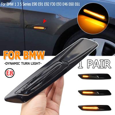 2Pcs Dynamic Amber LED Side Marker Lights Turn Signal Lamp For BMW 1 3 5 Series E90 E91 E92 E93 E46 E60 E61