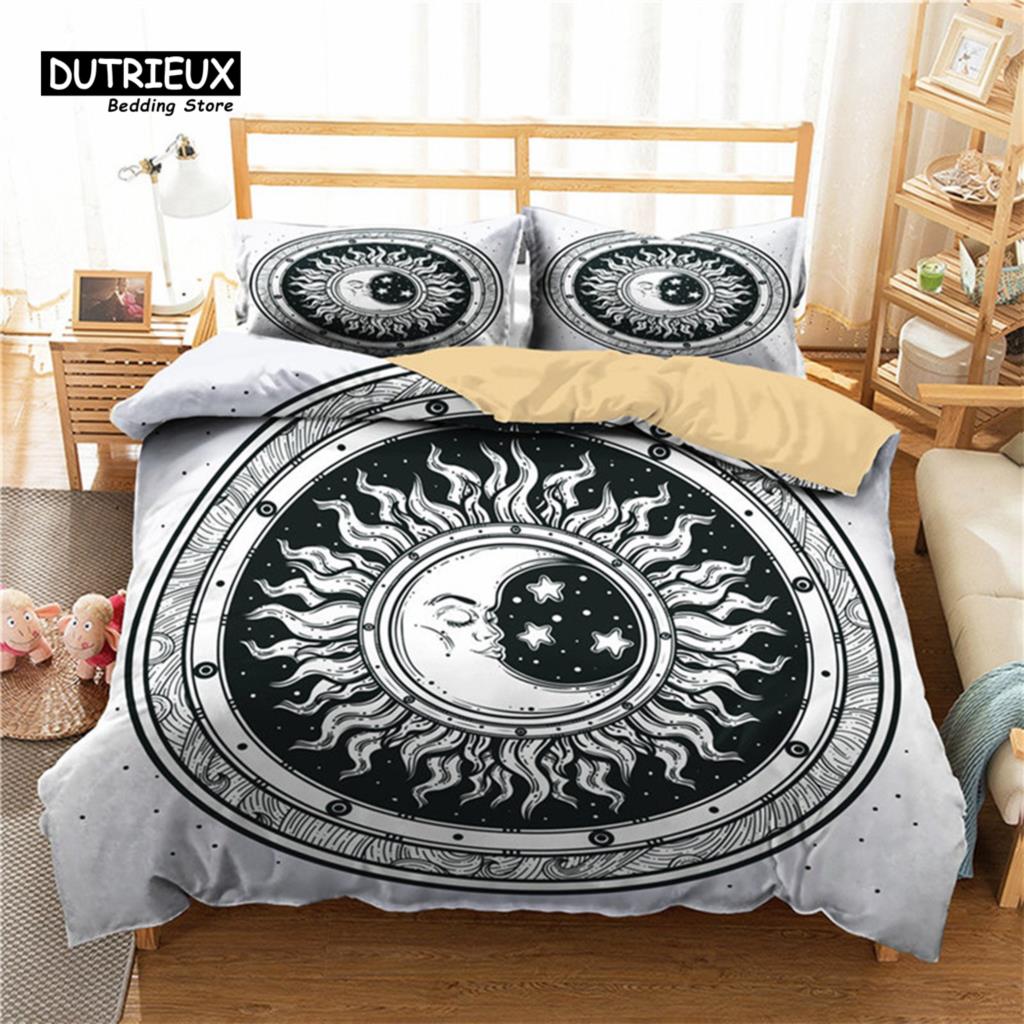 Sun And Moon Duvet Cover Exotic Galaxy Stars Bedding Set Microfiber Astrology Comforter Cover Queen For Kids Boys Teens Bedroom