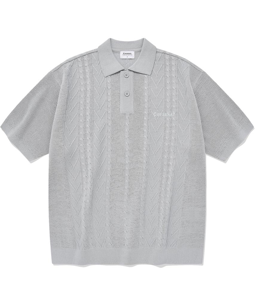 COVERNAT Cool Cable Collar Half Knit Light Blue
