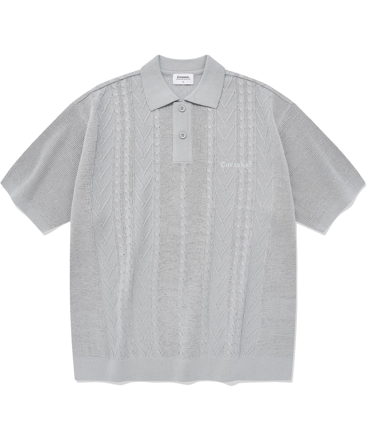 Covernat Cool Cable Collar Half Knit Light Blue S