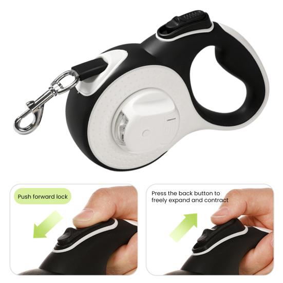 Retractable Dog Leash with LED Light 10Ft 16Ft Nylon Tape Dog Lead with Ergonomic Handle One-Button Control Tangle-Free Leash for Small Medium Dogs