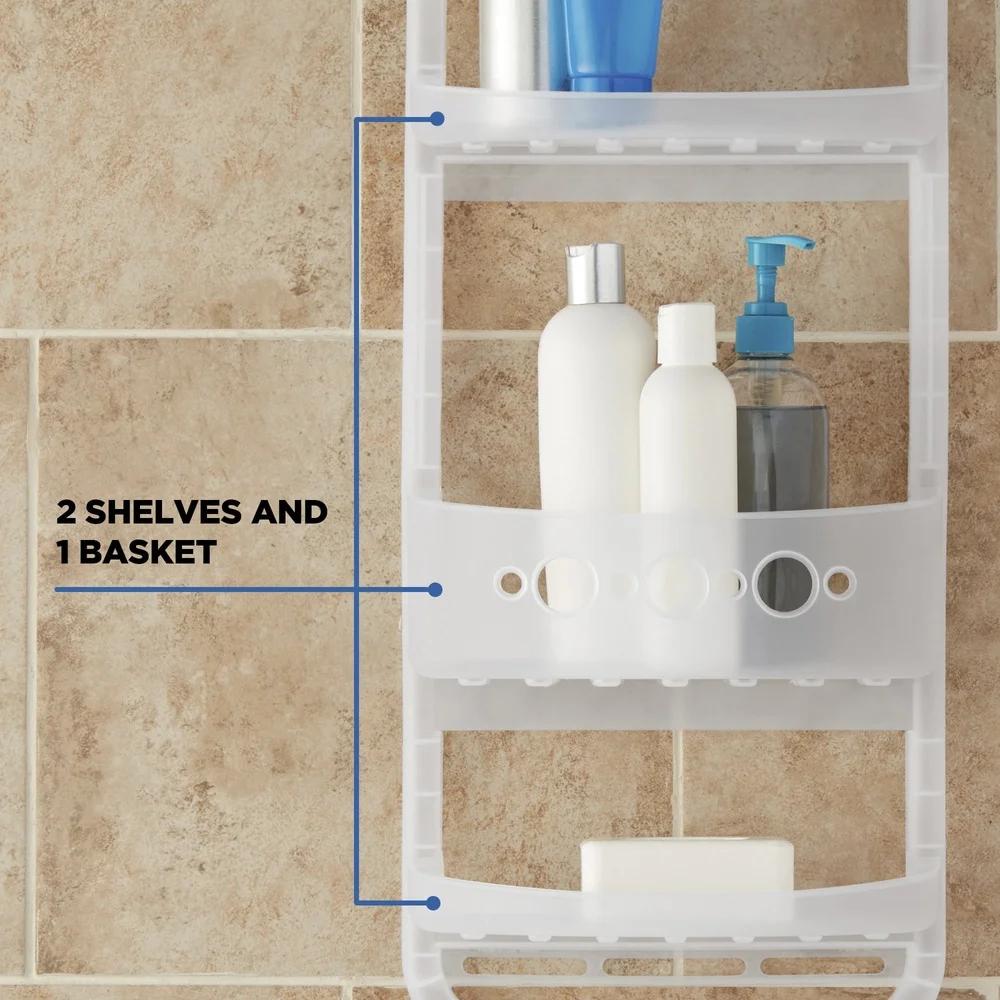 Heavy Duty Over Shower Caddy with 2 Shelves Deep Basket No Tools Needed Easy Installation Rust Resistant Bathroom Storage