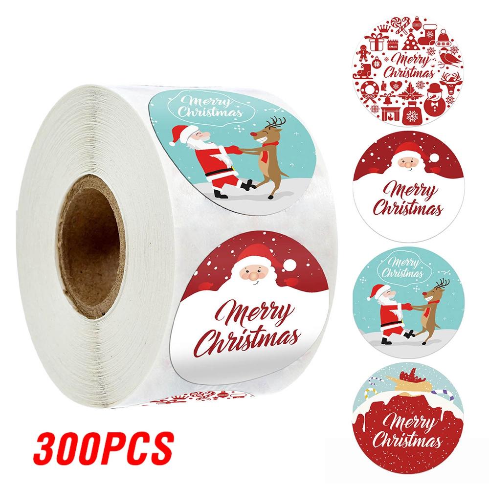 100-500pcs Merry Christmas Sticker , Round Adhesive Decoration Sticker for Cards Envelope Seal Xmas Gift Wraps Box Bags